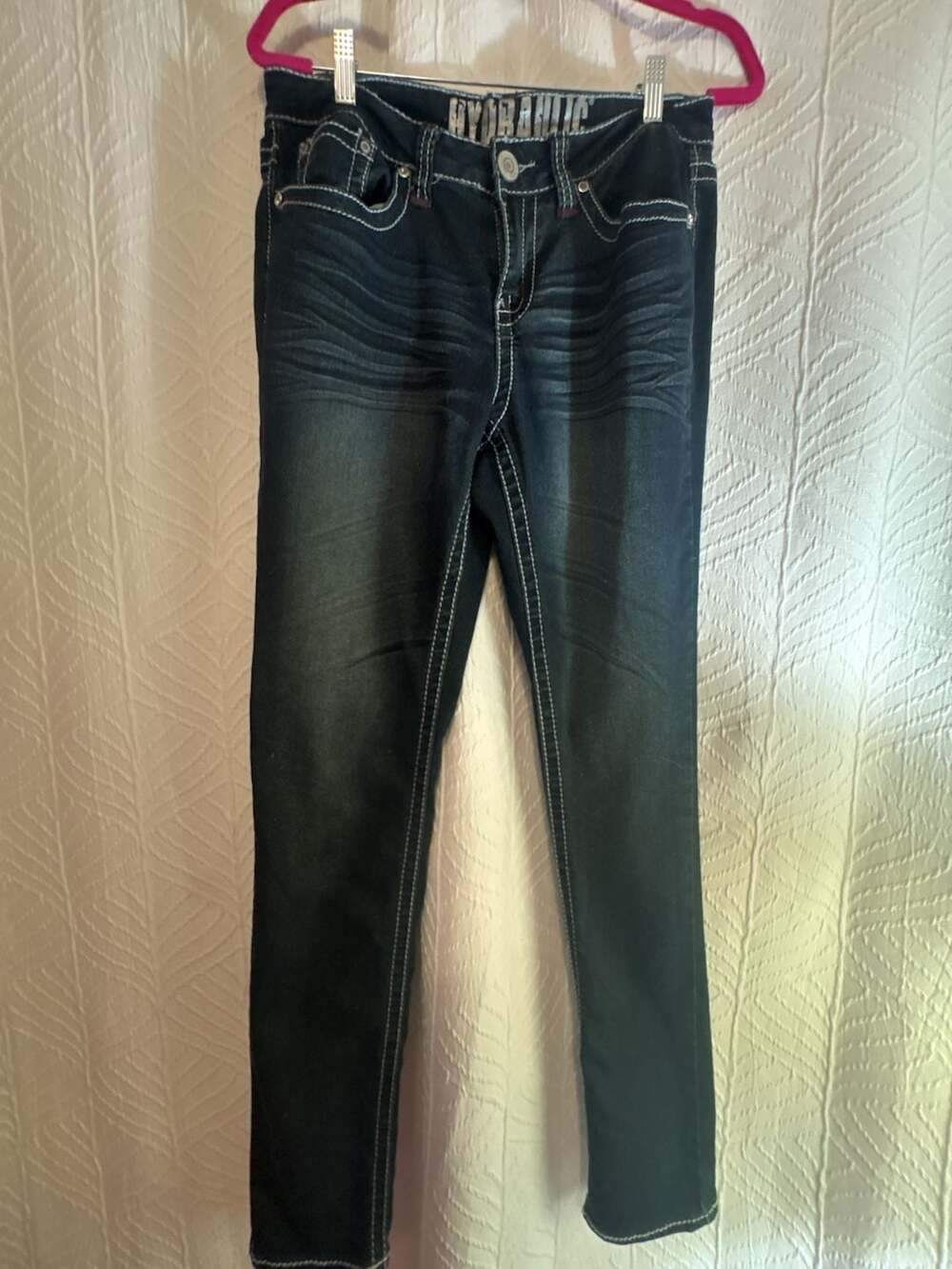 Hydraulic Dark Wash Faux Leather Flap Pocket Skinny Jeans Size 10